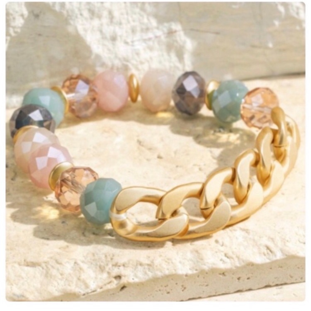 NWT Chunky Glass Bead Chain Stretch Bracelet *Free with $25 Purchase